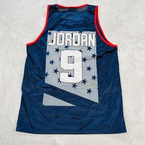 Vtg Shelor Clothing USA Michael Jordan 9 Basketball Jersey Navy Mens Large